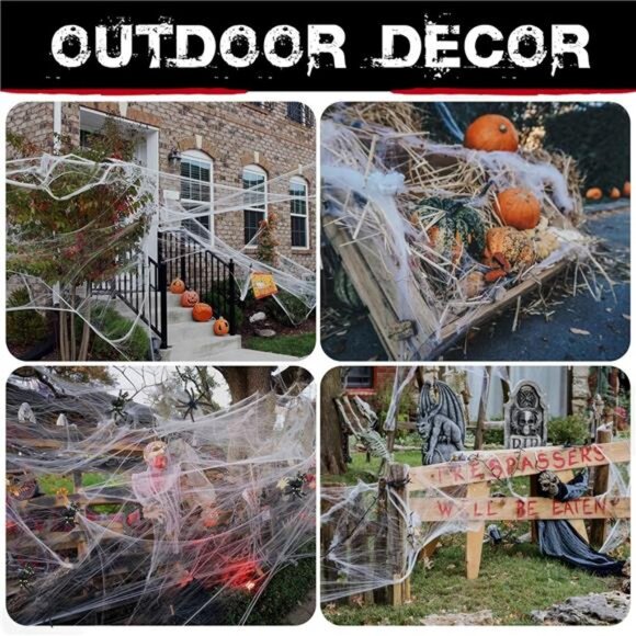 1400 sqft Halloween Spider Web Decorations with 150 Fake Spiders Indoor Outdoor - Picture 6 of 7